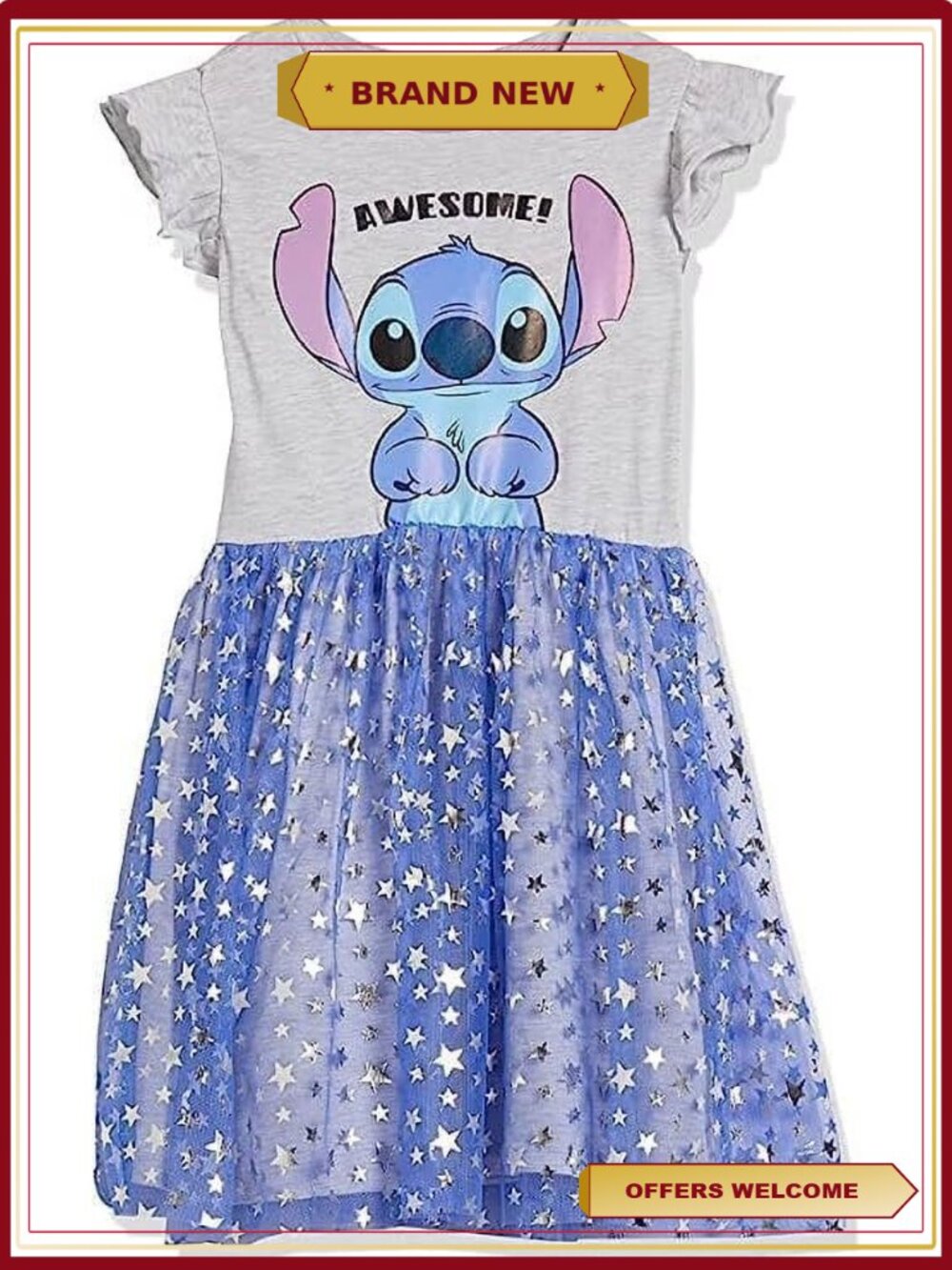 Girls Stitch Ruffle Sleeve Tulle Dress 100% Cotton Jersey Lining